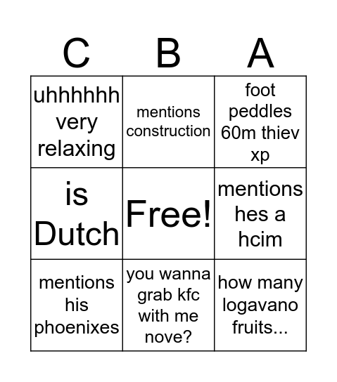 Kohen bingo Card