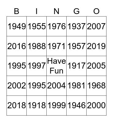 Year Bingo Card