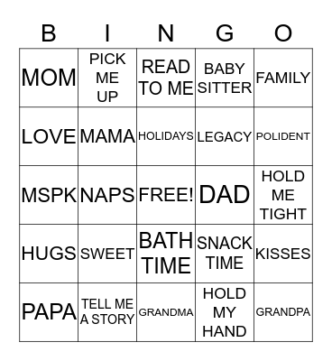 Grandparents Day Bingo Card