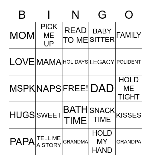 Grandparents Day Bingo Card