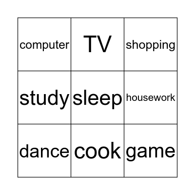 What did you do last night? Bingo Card