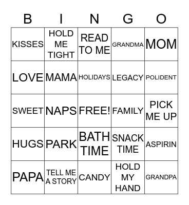 Grandparents Day Bingo Card