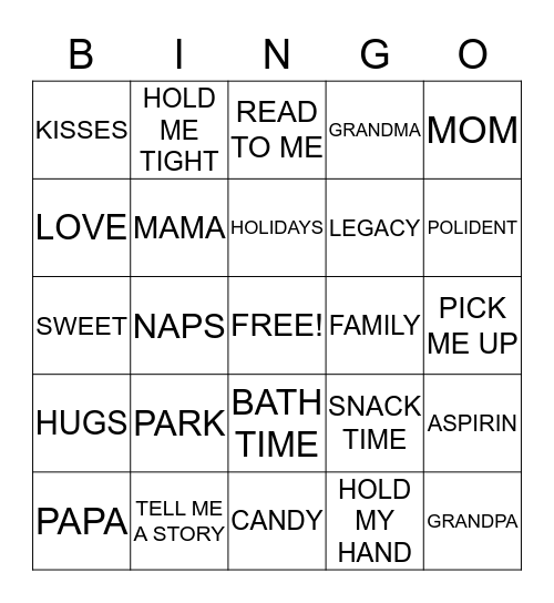 Grandparents Day Bingo Card