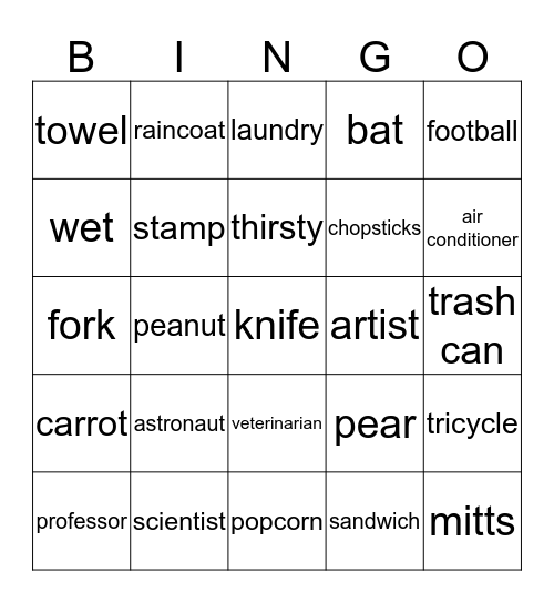U5  21 - 25 Bingo Card