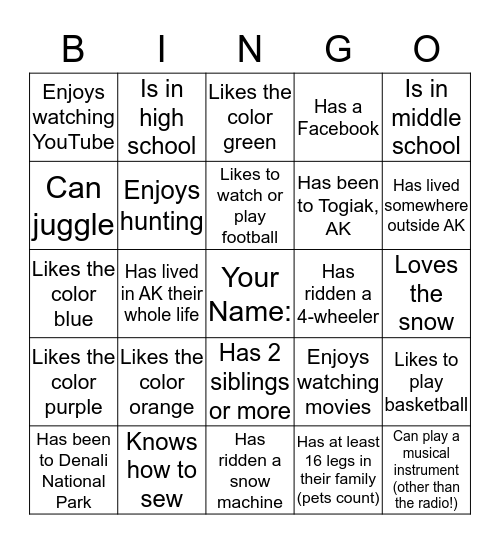 True Beauty! Go around, introduce yourself to others, and have each person you meet put their name next to ONE box that fits them. You may go diagonal, horizontal, vertical or blackout! Bingo Card