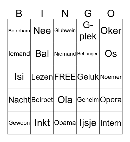 Oudejaarsbingo Card