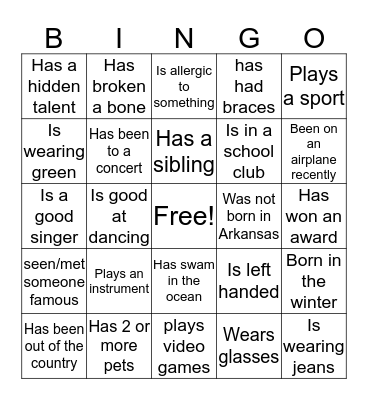 Get to Know You Bingo! Bingo Card