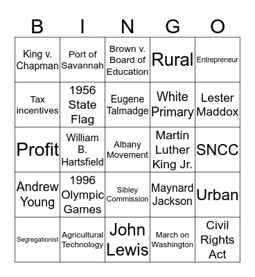 Modern GA & Civil Rights Bingo Card