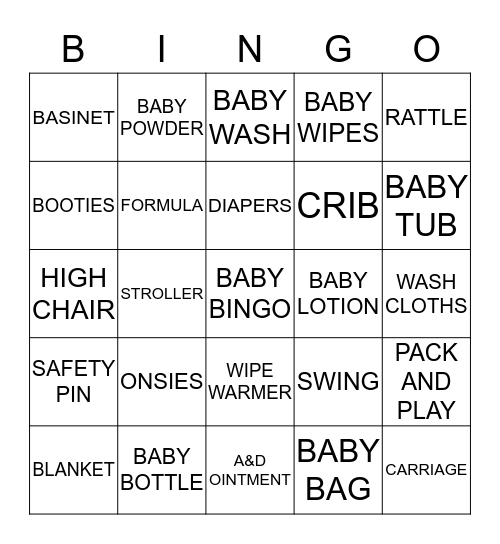 BABY BINGO  Bingo Card