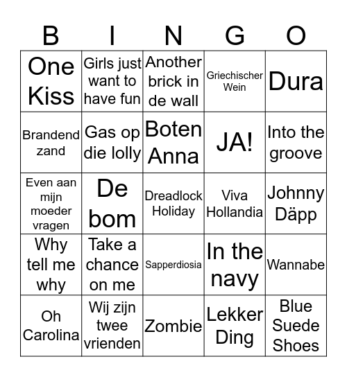 Huubs Muziekbingo Card