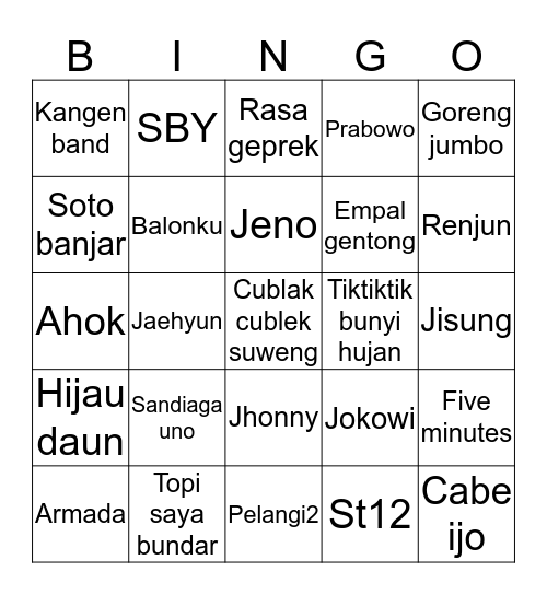 Amy sok kenal ikutan Bingo Card