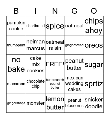 Cookies Bingo Card