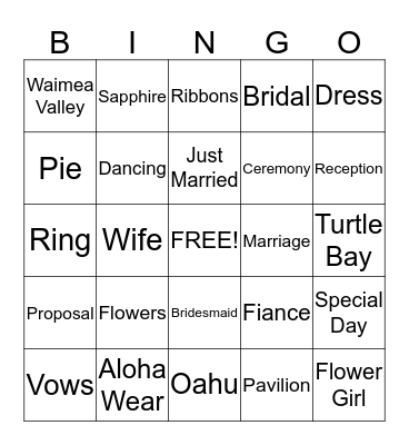 BRIDAL BINGO Card