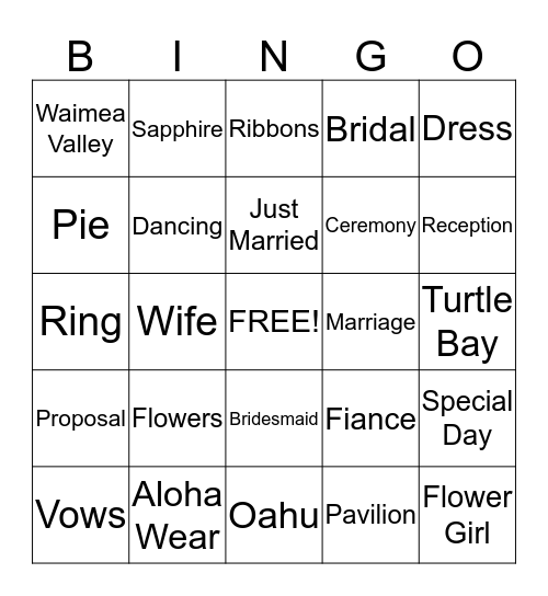 BRIDAL BINGO Card