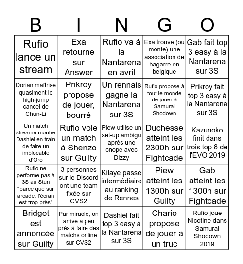 Dojo E++ 2019 Bingo Card