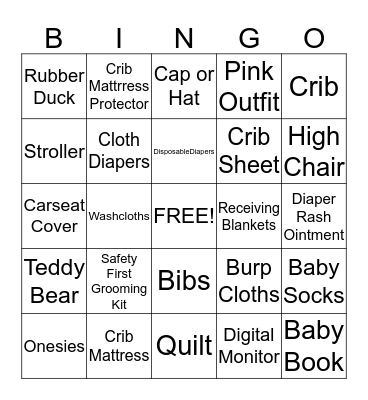 Baby Shower Bingo Card