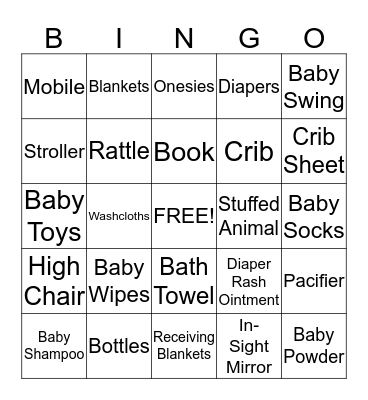 Baby Shower Bingo Card