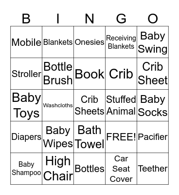 Baby Shower Bingo Card