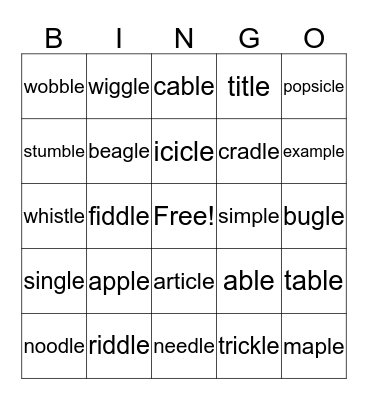 C-le Words Bingo Card