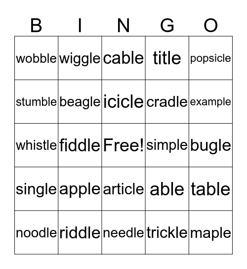 C-le Words Bingo Card