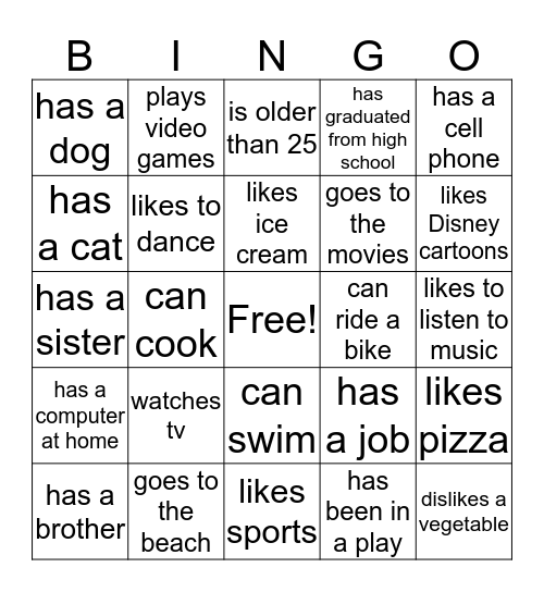 Getting to Know You Bingo Card