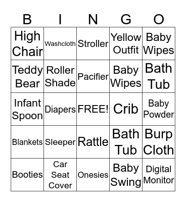 Baby Shower Bingo Card