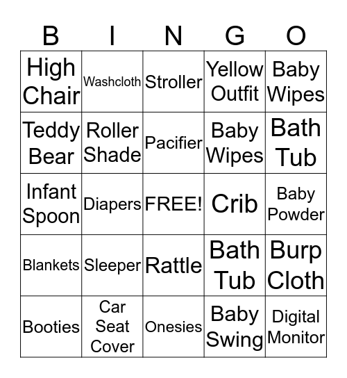 Baby Shower Bingo Card