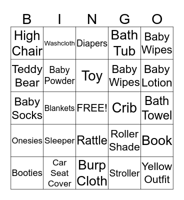 Baby Shower Bingo Card