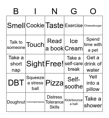 Distress Tolerance Skills Bingo Card