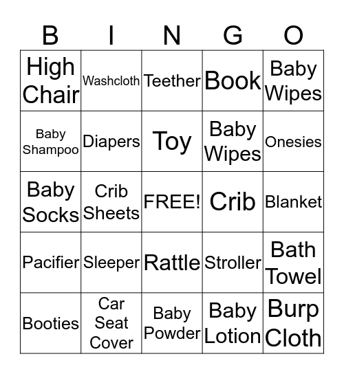 Baby Shower Bingo Card