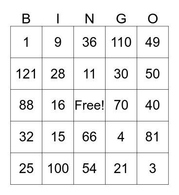 Multiplication Bingo Card