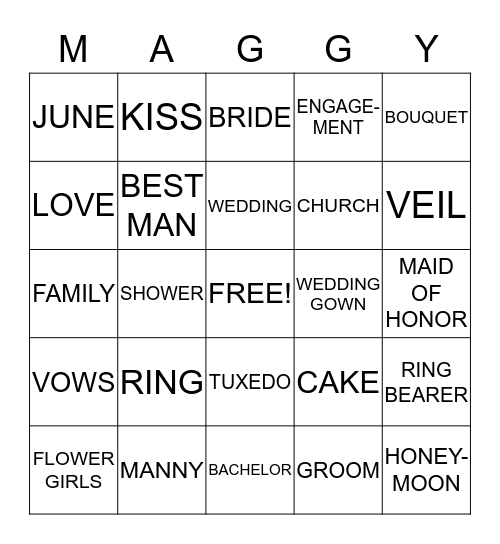 Engagement Party Bingo Card