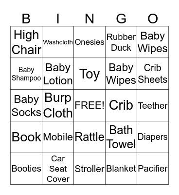 Baby Shower Bingo Card