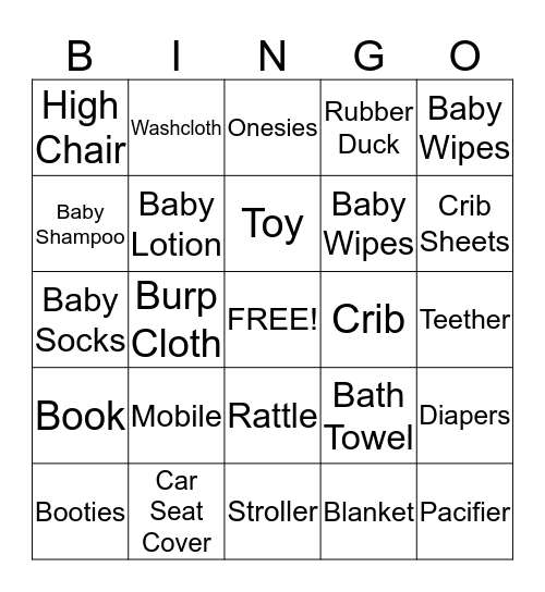 Baby Shower Bingo Card