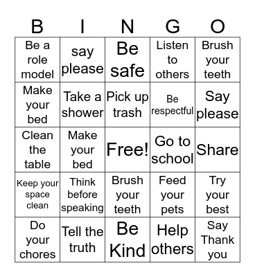 Responsibility Bingo Card