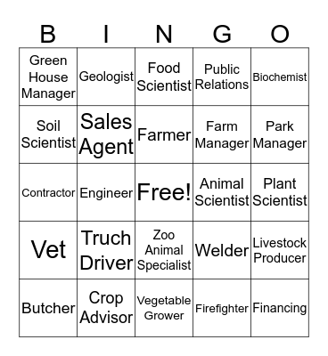 Career's In Ag  Bingo Card
