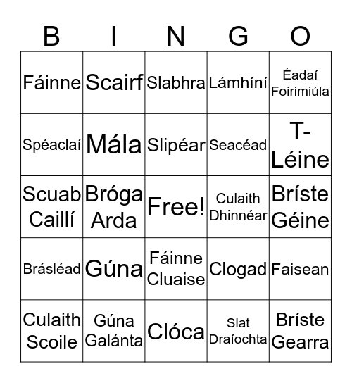 Éadaí Bingo Card
