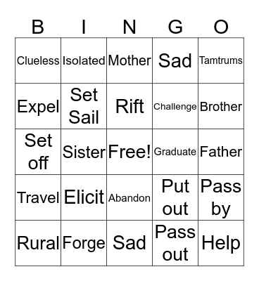 Vocabulary Bingo Card