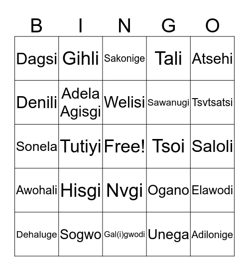 Cherokee Bingo Card