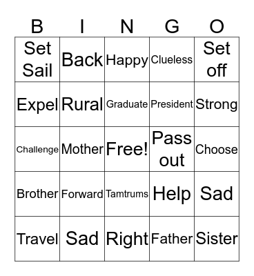 Vocabulary Bingo Card