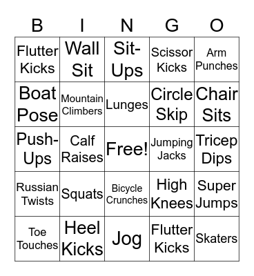 Fitness Bingo Card
