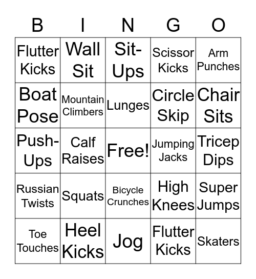 Fitness Bingo Card