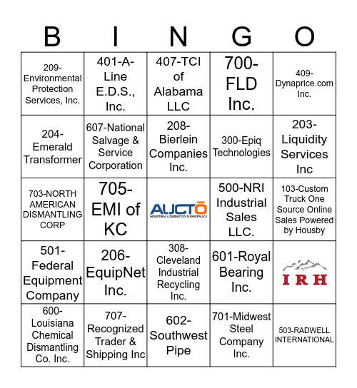 Investment Recovery Exhibitor Bingo Card