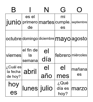 El Calendario Bingo Card