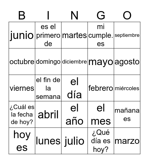 El Calendario Bingo Card