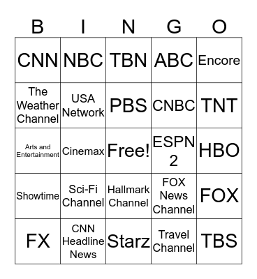 TV Channels Bingo Card