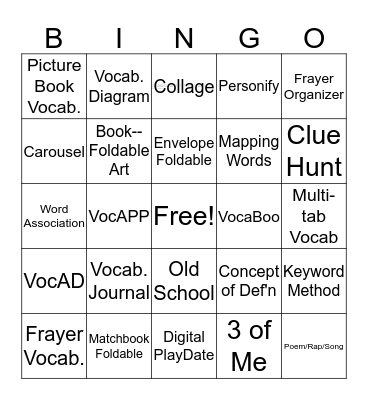 Vocabulary Bingo Card