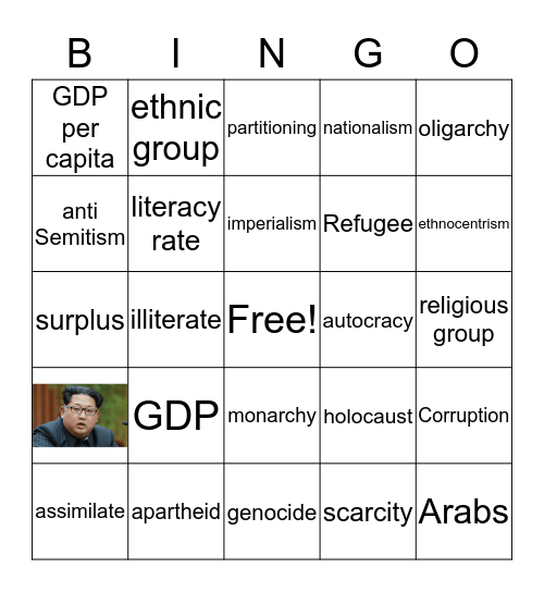 Week 17 Vocabulary Bingo Card