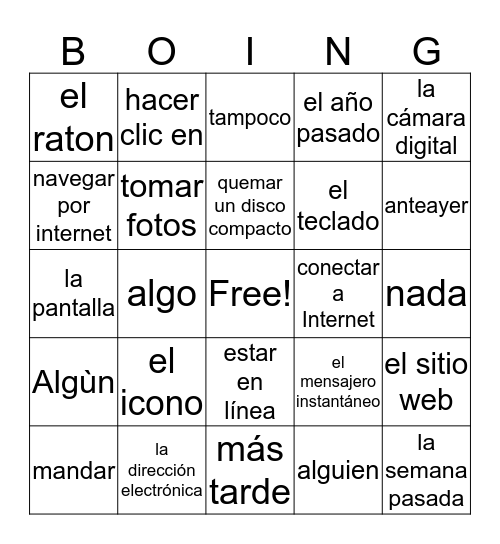 Spanish Bingo Card