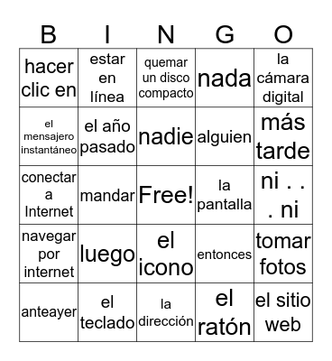 spanish Bingo Card